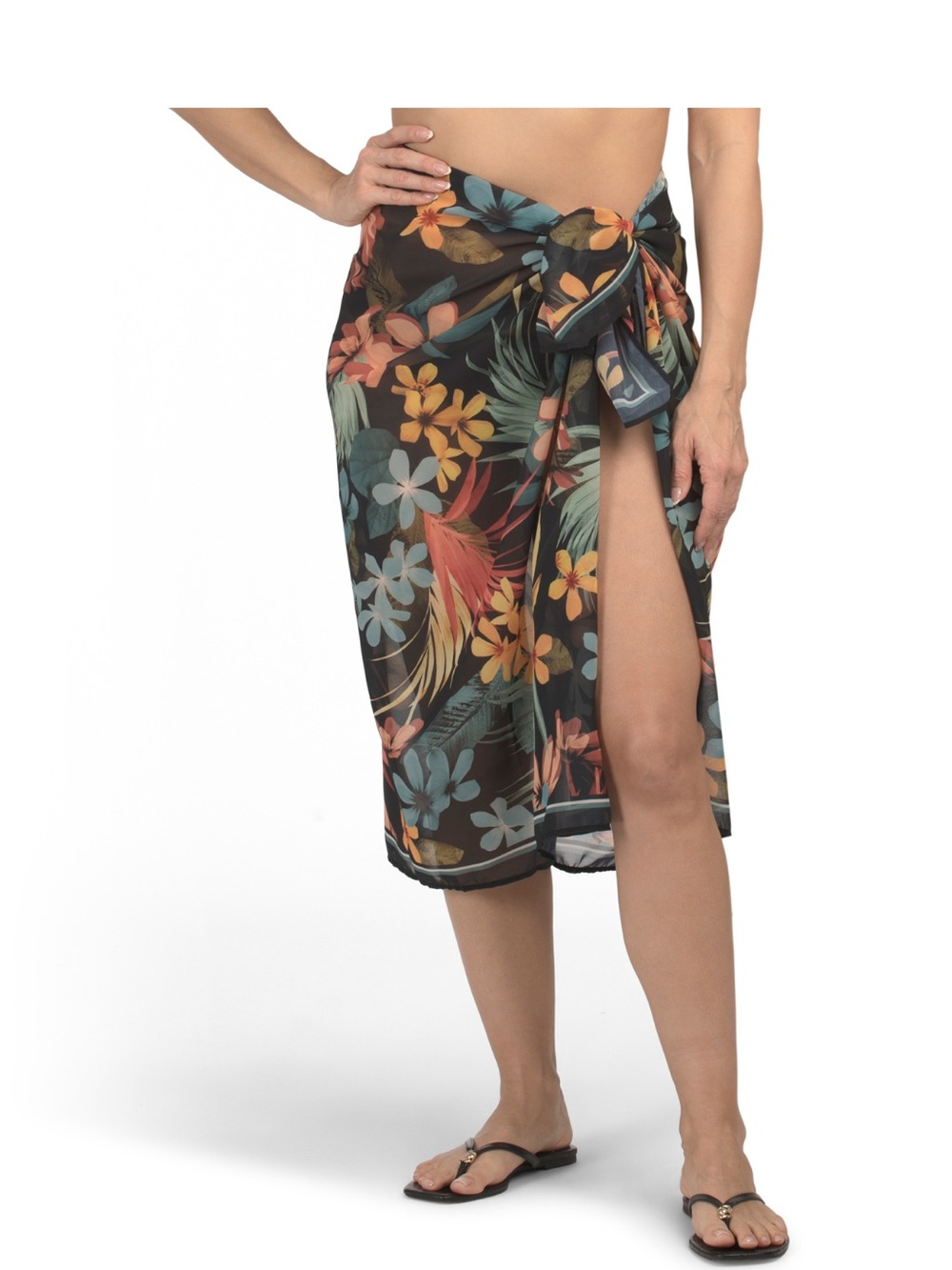 NWT Miraclesuit Tropical Floral Sheer Scarf - Black Base